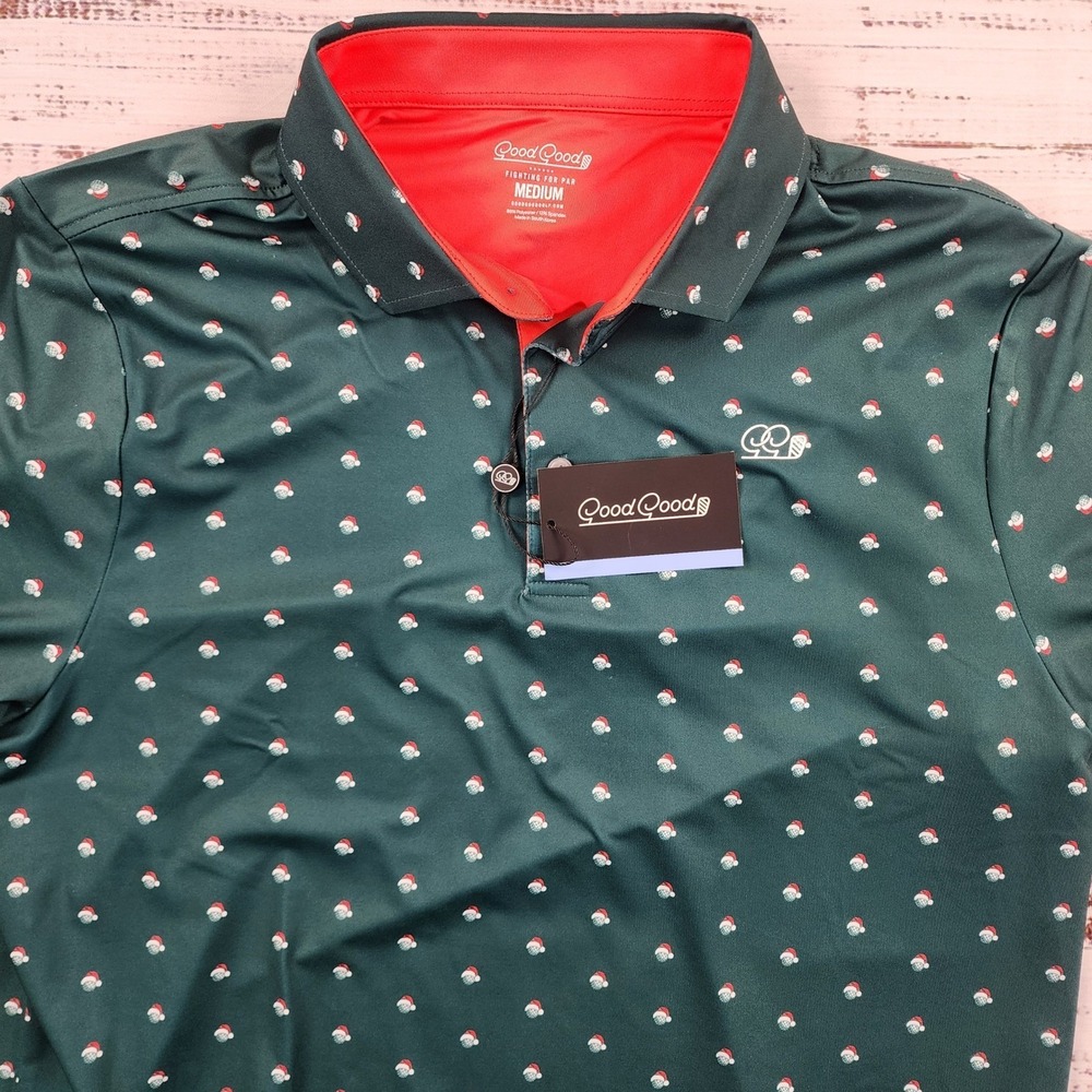 NWT Good Good Golf Santa Polo Mens Medium Green Christmas Holiday Golf Shirt